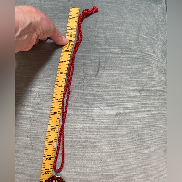 Vintage Asian Cloisonné, enamel tassel pendant with red cord 14 inch hang EUC - Picture 8 of 12